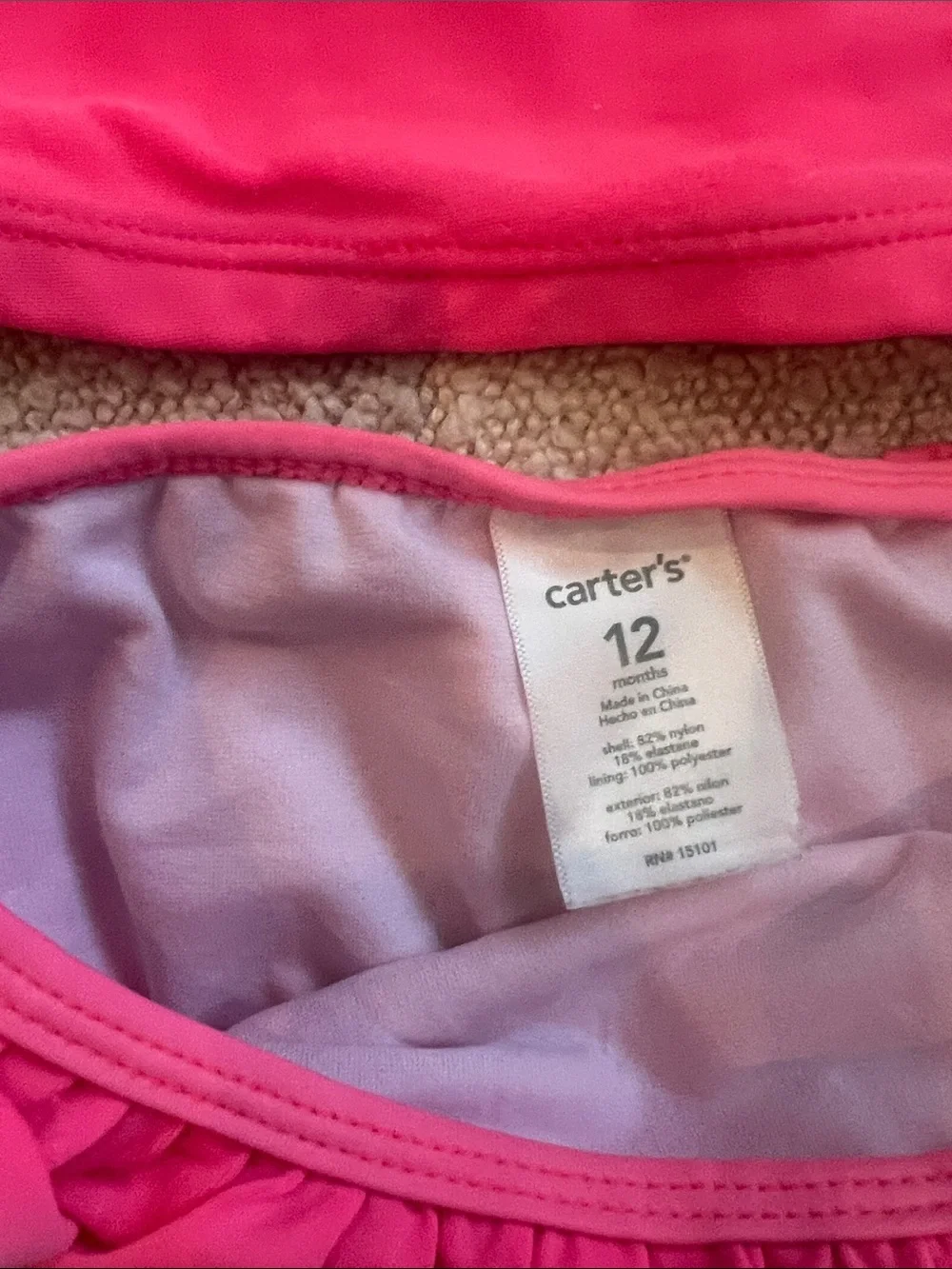 Carter's Bright Pink Ruffle Two-Piece Swim Set -12 months EUC